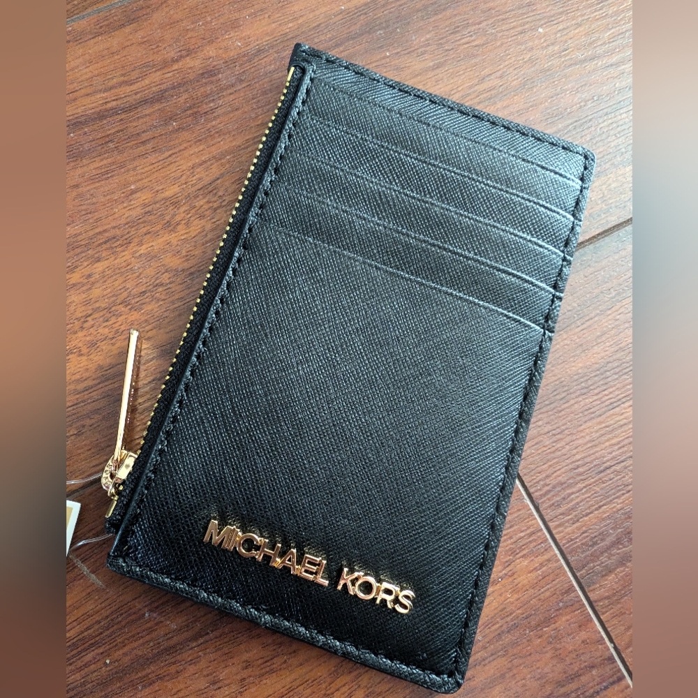 NWT Michael Kors Medium Top Zip Card Holder With Coin Pouch Wallet